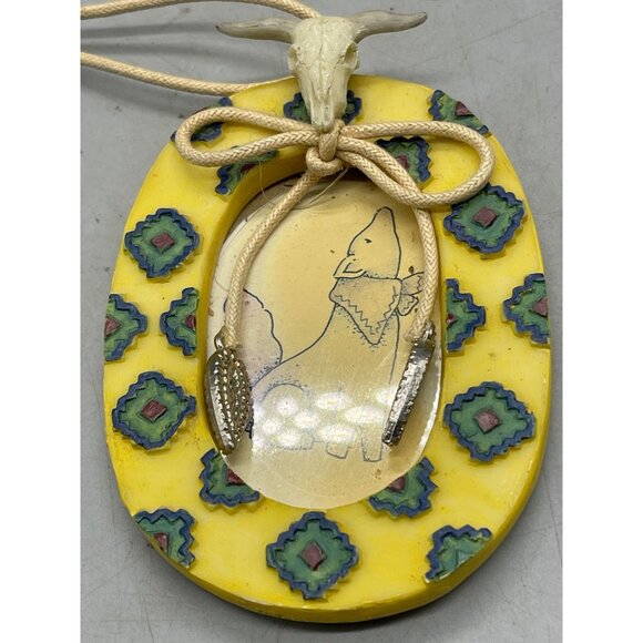Mini frame southwestern foe skull bolo tie hanger string yellow coyote 4x3" READ - Picture 3 of 5